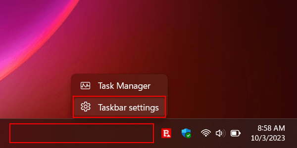 Open Windows 11 taskbar settings