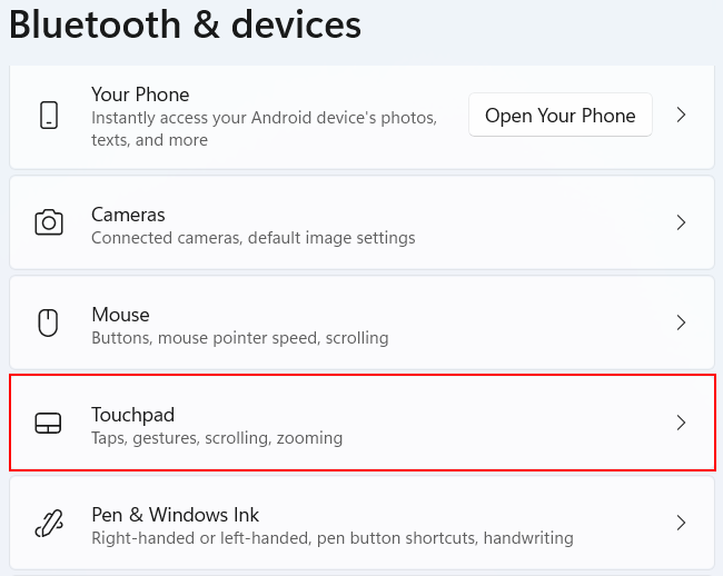 Open Windows 11 touchpad settings
