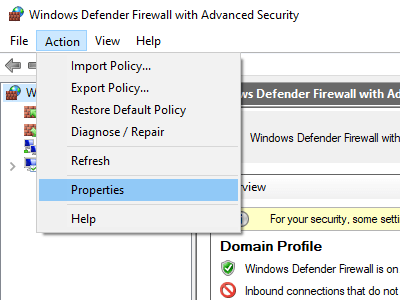 Open Windows Defender Firewall with Advanced Security Properties