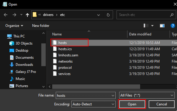 Open Windows hosts file in Notepad