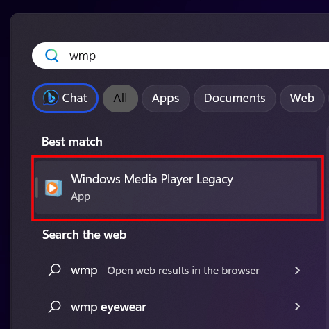 Open Windows Media Player in Windows 11