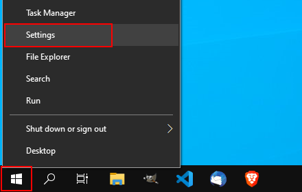 Open settings in Windows 10
