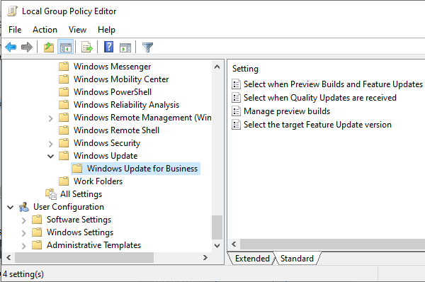 Open Windows Update for Business in Local Group Policy Editor in Windows 10