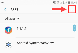 Options button for apps on a Samsung Galaxy with Android 8
