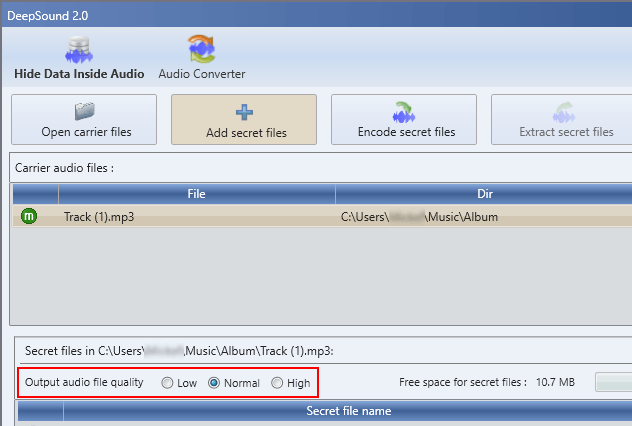 Output audio file quality in DeepSound