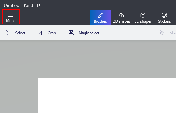 Paint 3D menu button