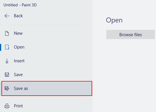 Paint 3D Save as option
