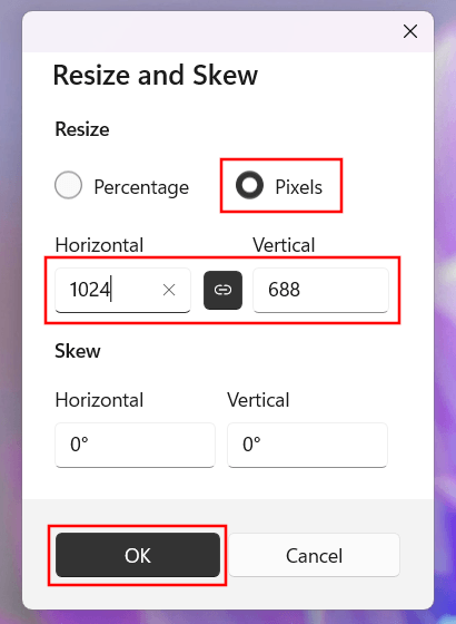 Paint Resize and Skew window