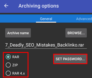 password protect a file using rar app on android 2