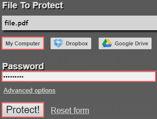 password protect a pdf online using pdfprotect