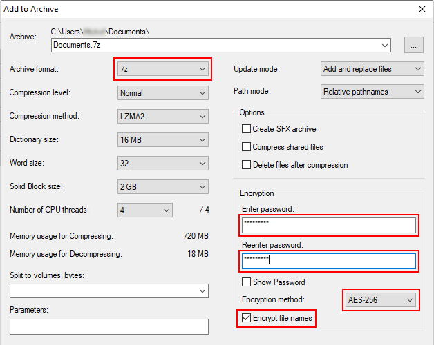 Password protect files or folders using 7-Zip