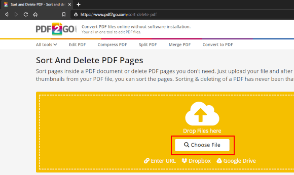 PDF2GO Choose File button