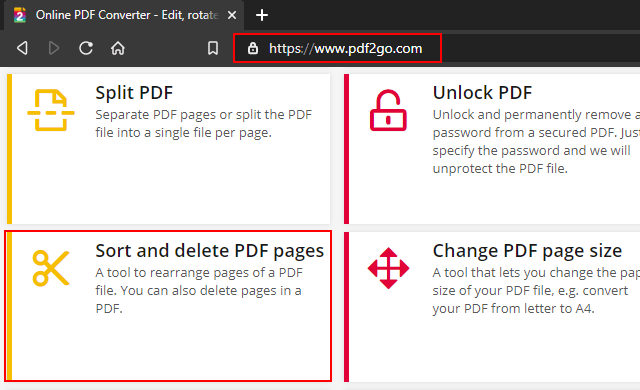 PDF2GO Sort and delete pages