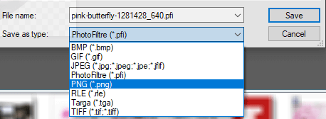 PhotoFiltre select PNG as file type