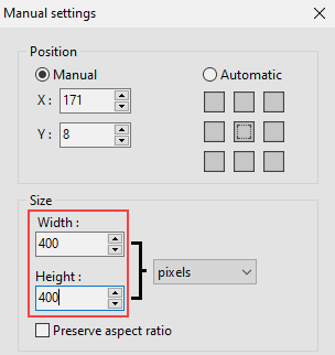 PhotoFiltre width and height settings