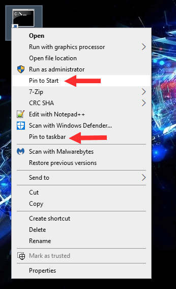 Pin a batch (.bat) file to Windows 10 taskbar or start menu