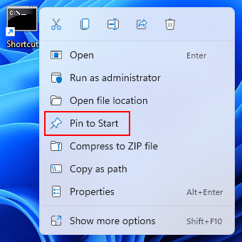 Pin a batch (.bat) file to Windows 11 start menu