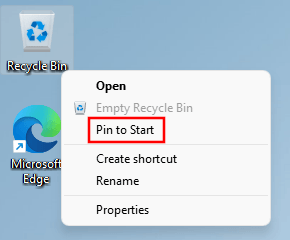 Pin Recycle Bin to Start menu in Windows 11