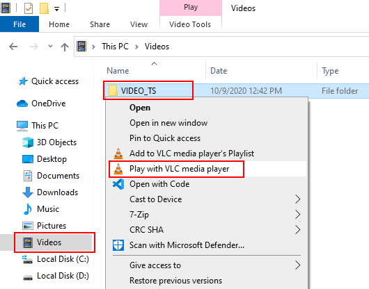 Play VIDEO_TS on a computer using VLC media player