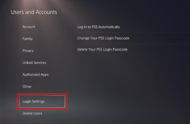 PlayStation 5 login settings