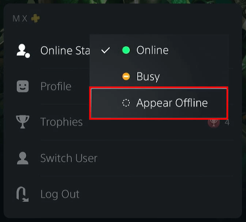 PlayStation 5 online status menu
