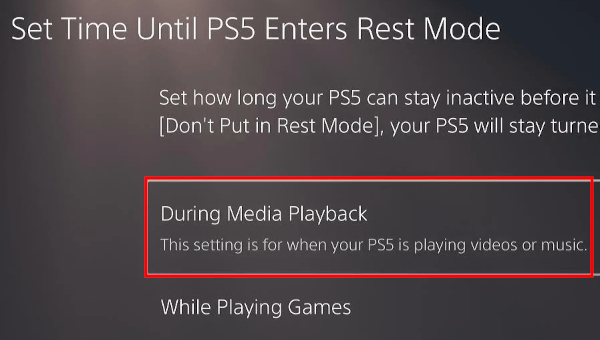 PlayStation 5 rest mode setting During Media Playback