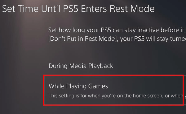 PlayStation 5 rest mode setting While Playing Games
