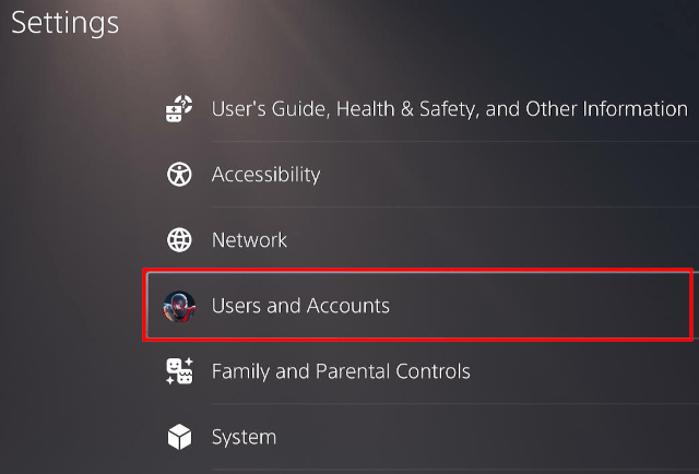 PlayStation 5 Users and Accounts settings