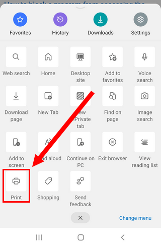 Print feature in Microsoft Edge on Android