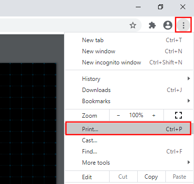 Print meny entry in a web browser