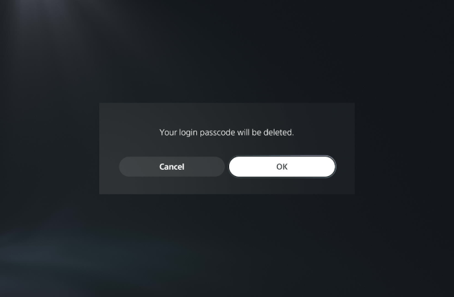 PS5 passcode deletion confirmation