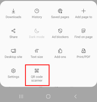 QR code scanner in Samsung Internet