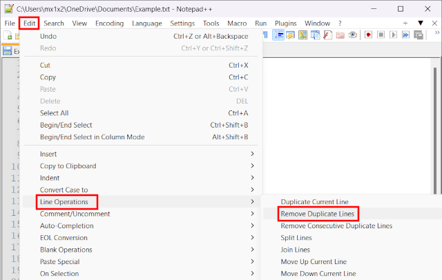 Remove duplicate lines in Notepad++
