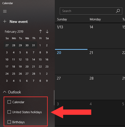 Remove a Microsoft account from the Windows 10 calendar
