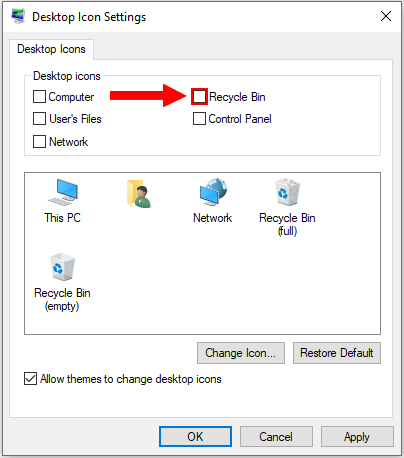 Remove the Recycle Bin icon from the desktop in Windows 10