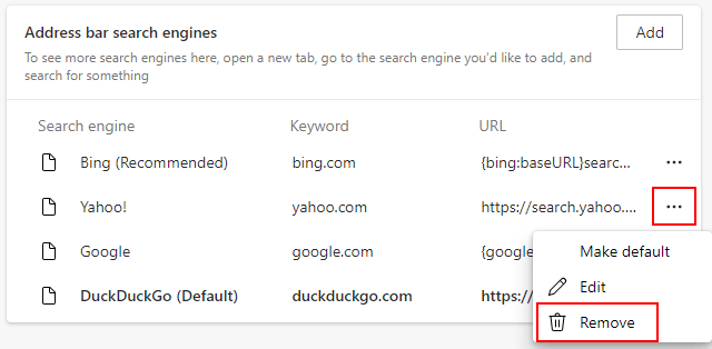 Supprimer la recherche Yahoo de Microsoft Edge