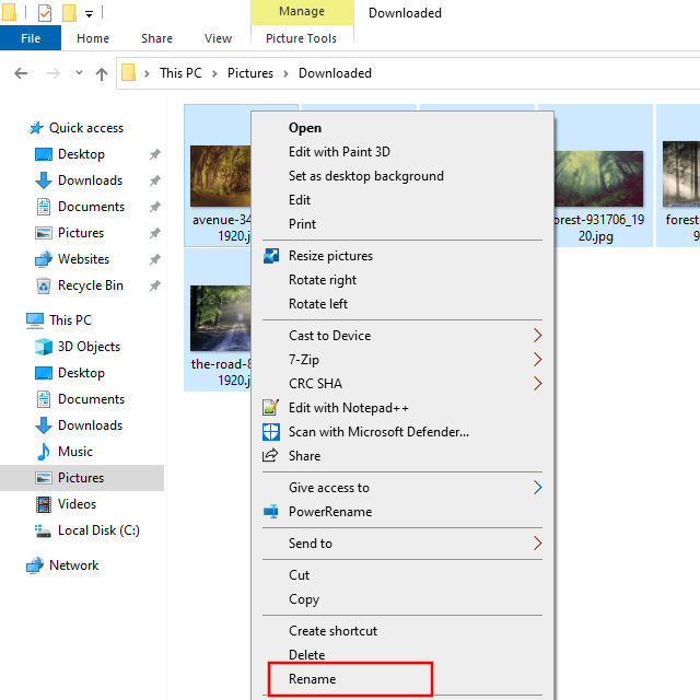 Rename multiple files at once in Windows 10