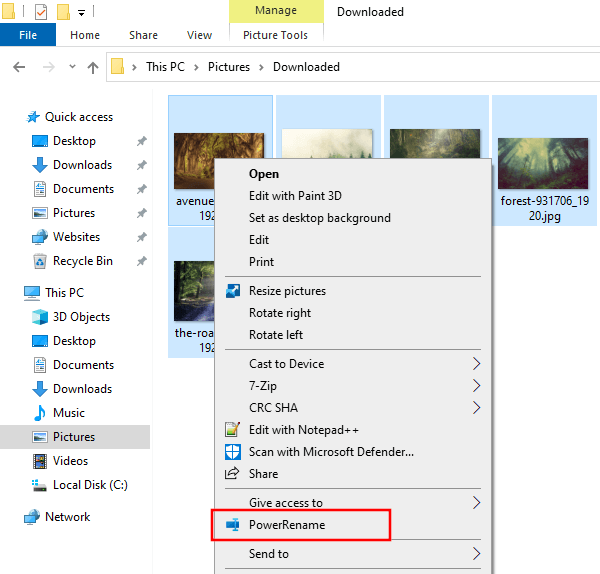 Rename multiple files at once in Windows 10 using PowerRename