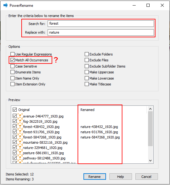 Rename multiple files at once in Windows 10 using PowerRename