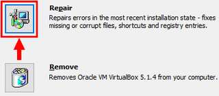 repair virtualbox installation