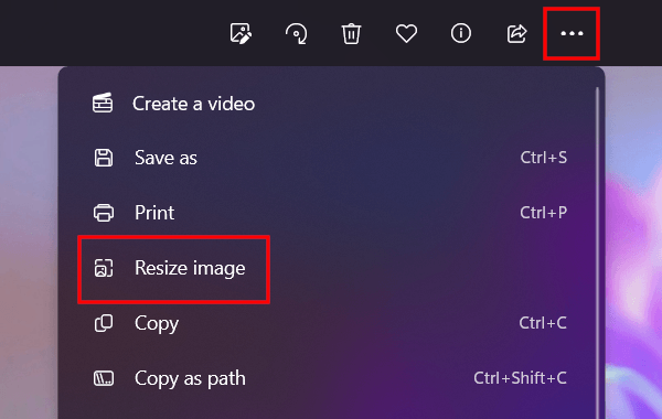 Resize image option in the Photos app