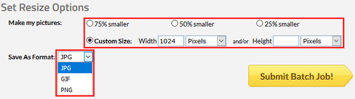 Resize options for images on picresize.com