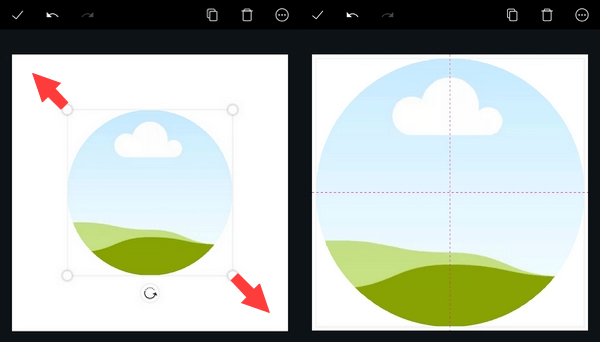 Resize round frame in Canva app