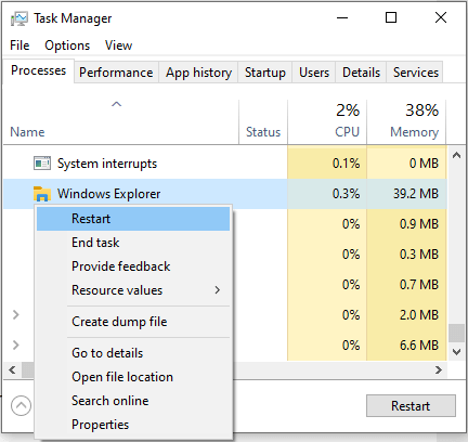 Restart Windows Explorer process