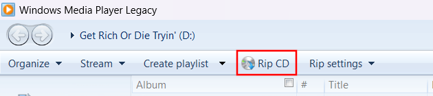 Rip CD button in Windows Media Player