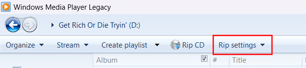 Rip settings in Windows Media Player