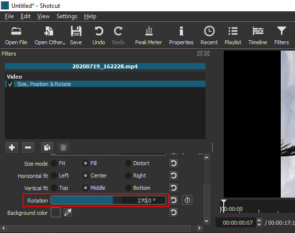Rotate a video in Shotcut