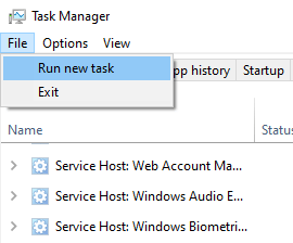 Run new task in Task Manager