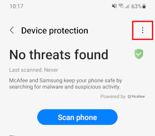 Samsung device protection menu button