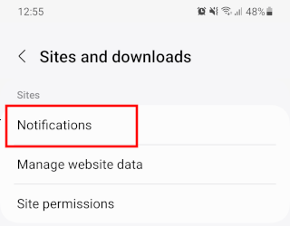 Samsung Internet Notification settings